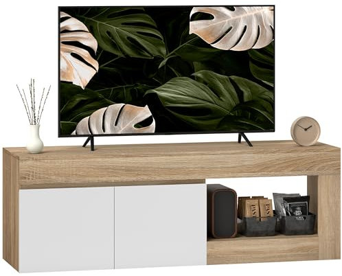 HOMCOM Mobile Porta TV 60 con Armadietto 2 Ante e Ripiano Aperto, Mobile TV in Legno per Salone, Camera da letto, Salotto e Soggiorno, 140x40x48 cm, Legno Naturale