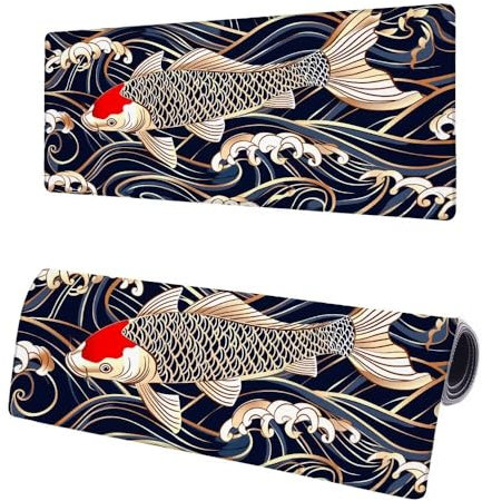 Tapis de Souris XXL Bleu, 800x400x3mm Grand Tapis de Souris Gamer Poisson, Étendu Tapis de Souris à Bords Cousus, sous Main Bureau Tapis Souris avec Base en Caoutchouc antidérapante pour Maison T-5