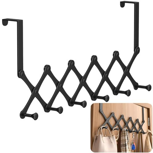 Lvjkes Türhaken zum einhängen, Einziehbar türgarderobe mit 6 Hanken, Multifunktionaler Türhaken innenseite, Rust und kratzfest, Starke tragende Kapazität, für Badezimmertür,Küche,Schlafzimmer(Schwarz)