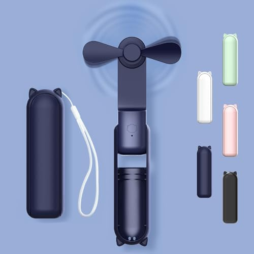 DSLIHA Mini Handheld Fan, Portable Travel Hand Fan Foldable Small Pocket Handheld Fan Rechargeable USB, Personal Desk Fan With Power Bank, Quiet Pockets Fan for Women Men
