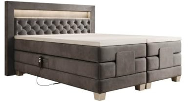 Luxusbetten24 Boxspringbett Velora Samt 180x200 elektrisch verstellbar mit LED | Bezug: Samt | Farbe: Grau | Härtegrad: H3 (70-100kg)