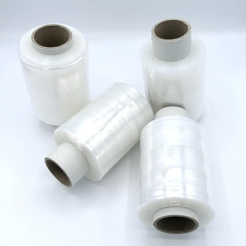 Stretchfolie Ministrech Verpackungsfolie Folie Hand strechfolie Packfolie transparent 4 Rollen 100mm 23µm mit 150 Meter Wickelfolie Klar, Made in Germany