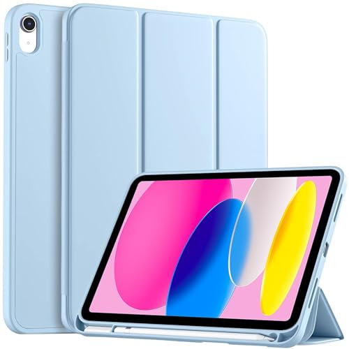 EspZanthic Funda para iPad (A16) 11ª Generación 2025 11 Pulgadas/iPad 10ª Generación 2022, Funda Trasera Transparente Ultrafina con Portalápices, Auto-Sueño/Estela, Azul Claro