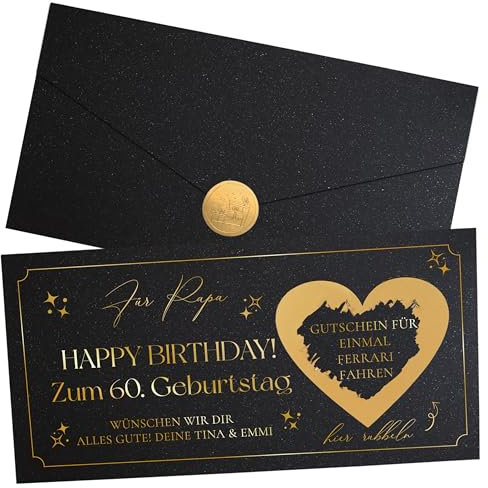 Joli Coon Personalisierter Gutschein Geburtstag - personalisierte Geschenkkarte Geburtstag - Gutschein Karte zum Rubbeln Schwarz