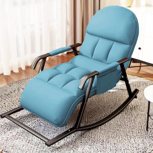 TerraVibe Schaukelstuhl, Schaukelstuhl Wohnzimmer, Schaukelstuhl Outdoor, Verstellbare Schaukellehne und Fußstütze, Gepolsterter Schaukelsessel für Wohnzimmer, Schlafzimmer und Balkon (Blau)