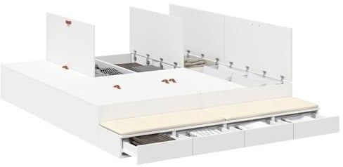 vidaXL Stauraumbettgestell Weiß 200X200 cm Holzwerkstoff Reichlich Schubladen Modernes Design Einfache Montage Möbel Innen Schlafzimmer Haltbar Stylisch Zeitgemäß Schublade