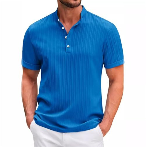 T-Shirt Casual da Uomo In Cotone E Lino T-Shirt Casual Ampia Camicie collo Coreana In Cotone Lino Comode Traspirante Camicia Eleganti Leggero Sportiva Shirts Estivi Manica Corta Mare Vestibilità