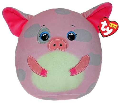 Ty Squishy Beanies – Hambone das Schwein – weiches Plüschkissen mit grünen Augen – Geschenkidee für Groß und Klein – zum Sammeln – 22 cm – T39420