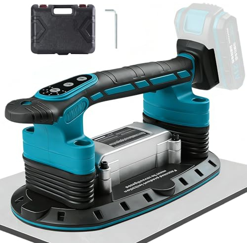 2IN1 Akku Fliesenrüttler & Saugnäpfen kompatibel mit Makita 18 V Akku | Automatischer Kippender Vibrator mit 6 Gang Einstellbaren, Hochleistungs Fliesenleger Maschine, 30*16cm, 250kg Tragkraft