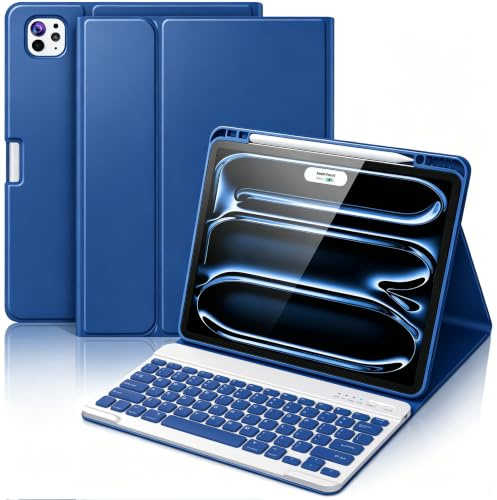 FUWANG Keyboard Case for iPad Pro 13 inch (M5/M4) 2025/2024, Magnetic Detachable Colorful Keys for iPad Pro 13 inch Case with Keyboard, Folio Case for iPad pro 13'' M5/M4 with Pencil Holder, Navy Blue