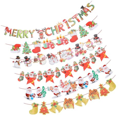 BESPORTBLE Frohe Weihnachten Banner Papier Hängeflagge 6 Stück mit Schneemann Weihnachtsbaum Strumpf für Weihnachtsdeko Zuhause Innen Außen