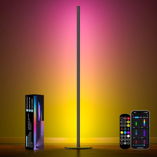 LED Stehlampe Wohnzimmer, Stehlampe Dimmbar mit Fernbedienung, 16 Millionen DIY Farben Musik Sync Warm Weiße Eckleuchte mit Timing-Funktion, 140cm Ecklampe für TV Wohnzimmer Schlafzimmer Spielzimmer