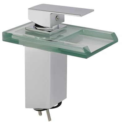 Elektrischer Wasserhahn Beleuchteter Glas LED Wasserfall Wasserhahn Bad Armatur mit 3 Farbewechsel Beleuchtung Waschtischarmatur Wasserarmatur für Badezimmer, Toiletten, Wohnungen, Hotels