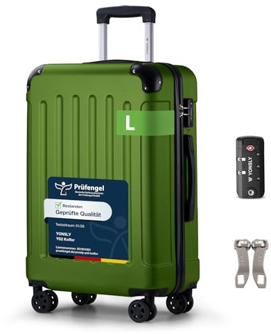YONSLY Suitcase, TSA-Schloss YKK-Reißverschluss Reisekoffer, Hartschalenkoffer, Gepäck Trolley, 4 Rollen Rollkoffer Handgepäck (Olive, L)