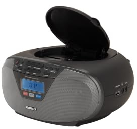 Aiwa Boombox CDT-200 (Nero) Lettore CD MP3 Bluetooth Radio FM USB | Riproduce CD, CD-R, CD-RW e file MP3. Bluetooth per lo streaming musicale wireless.