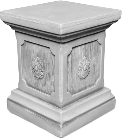 gartendekoparadies.de Podest Sockel mit Blumen-Motiv, Steinsockel, H. 25 cm, Stellfläche 20 x 20 cm, 18 kg, Grau, frostsicher aus Steinguss für Außenbereich