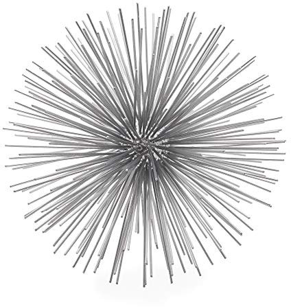 Torre & Tagus 17,8 cm Spike Silber Kugel Dekor (Stahl Metall Kugel Dekor) Handgemachte Starburst Tischdekoration, geometrische dekorative Objekte für Regale, Mitte des Jahrhunderts moderner Sputnik