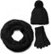 styleBREAKER Schal, Mütze und Handschuh Set, Zopfmuster Strickschal mit Bommelmütze und Handschuhe, Damen 01018208, Farbe:Schwarz / Loop Schlauchschal (One Size)
