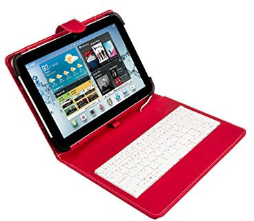 Silver HT - Funda Universal con Teclado USB C para Tablet de 9 a 11, Color Rojo y Blanco. Teclado QWERTY en Español. Incluye la Letra Ñ.