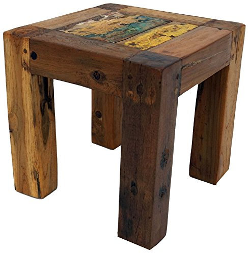 GURU SHOP Hocker, Beistelltisch aus Recyceltem Teakholz - Modell 7, 30x30x30 cm