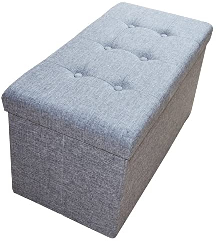 Style home Sitzbank Sitzhocker mit Stauraum, Faltbare Fußablage Sitztruhe Aufbewahrungsbox, belastbar bis 300kg, aus Leinen, 76 * 38 * 38 cm, 2676-18 (Grau)