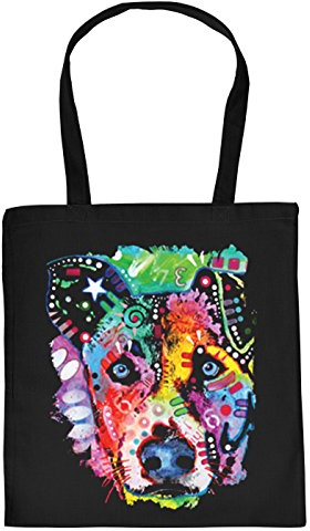 Süßer Hund Hundekopf Motiv Stofftasche - Hunde Tasche : Flipped - Hunderassen Neon Kunstdruck Baumwolltasche Farbe: schwarz