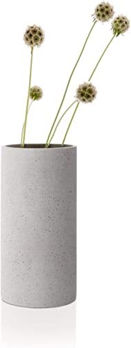 blomus -COLUNA- Vase M aus Polystone, hellgrau, puristische Beton-Optik, dekorative Vase in moderner Optik, hohe Tischdeko, exklusives Wohnaccessoire (H / B / T: 24 x 12 x 12 cm, hellgrau, 65596)