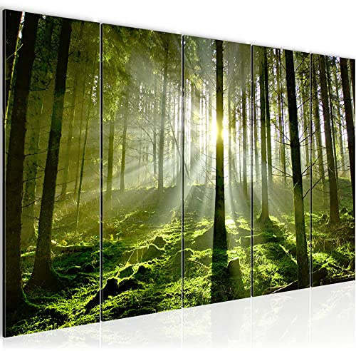 Runa Art Wandbild XXL Wald Landschaft Schlafzimmer Wohnzimmer 200 x 80 cm Grün 5 Teilig - Made in Germany - 602955a