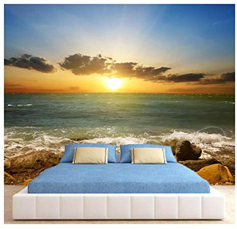 amazingsticker Beach Sea Sunset Clouds Sky Nature Photo Wallpaper Wall Mural Home Bedroom Decoration Wall Covering 260x175cm