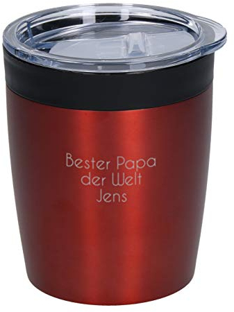 Thermo Personalisierter Kleiner Kaffeebecher mit Namen 0,28 Liter aus Edelstahl Praktischer Isolierbecher Doppelwandiger Trinkbecher mit Gravur (Rot)