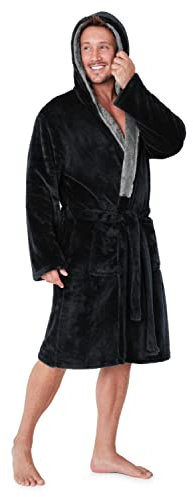 CityComfort Vestaglia Uomo Invernale, Vestaglia da Notte in Pile Morbida e Calda (Nero, L)