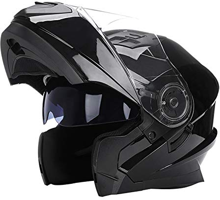 Woljay Klapphelm Integralhelm Rennen Offroad-Helm Motorradhelm (L, Glas Schwarz)