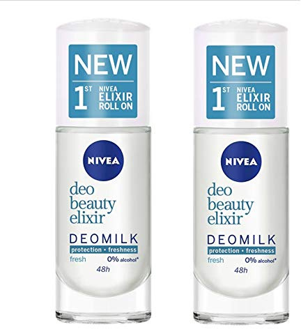 Nivea Deo 48h Beauty Elixir Deomilk Fresh Antiperspirant Roll-On 0% Alcohol 2 x 40 ml