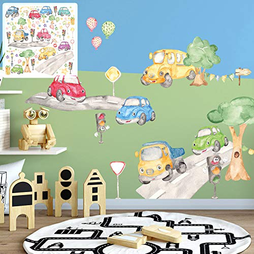 XXL Auto car cars Wandtattoo Set verschiedene Motive| Kinderzimmer Aufkleber bunt Wanddeko