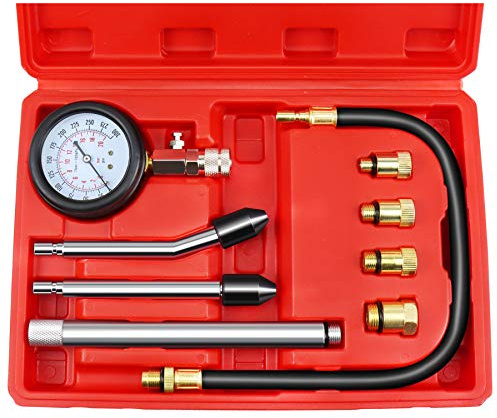 JIFETOR Engine Compression Tester Gauge Kit Cylinder Test Pressure Gage Tool 9PCS Set with Adapters for Testing Small Gas Petrol Gasoline Engine on Automotive Motorcycle Auto Outboard Motor Snowmobile