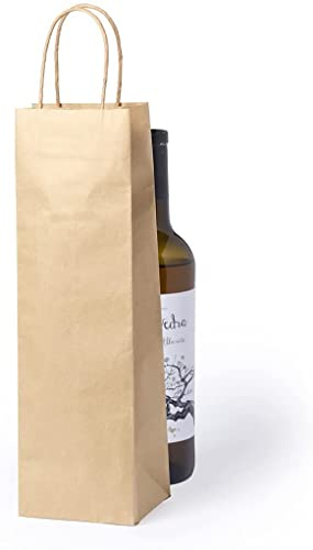 Lote de 50 Bolsas de Papel Kraft para Botella de Vino. Resistentes, ecológicas y reciclables. para Tiendas restaurantes o Regalo.