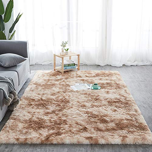 YAOTT Plüsch Teppich Wohnzimmer, Teppiche Shaggy Langflor für Schlafzimmer Kinderzimmer, Tie-dye-Anti-Rutsch-Weicher-Modern Teppich für Innendekorationen Tie Dye Light Kamel 160X230CM