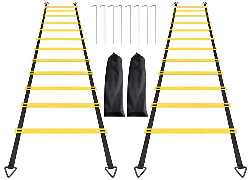 RUBY.Q 1/2/4 Pack Agility Leiter-Set, 8 Sprossen/12 Sprossen, Agility-Leiter-Set, Speed-Trainingsleiter mit Stahlpfähle und Tragetasche für Fußball, Speed Fitness Füße Training (2 Stück, 12 Sprossen)