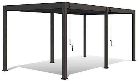 Pavillon Pergola 3,6x5,3m Terassenüberdachung freistehend mit Lamellendach verstellbar Gartenpavillon Hardtop wasserdicht stabil Winterfest Voll-Aluminium Grillpavillon Weide Deluxe Anthrazit