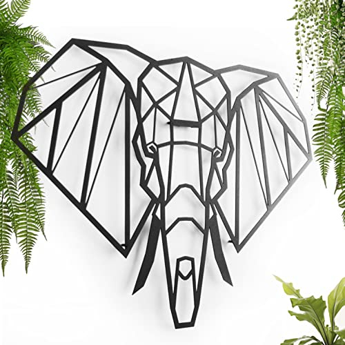 keluly Metallische Dekoration. Elefant. Schwebende Wandskulptur, mit Schatten, aus Stahl. (43 x 31 cm.)