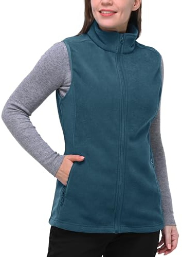 33,000ft Damen Fleece Weste Jacke Standkragen Ultraleicht Outdoor Westen Tops mit Taschen Reißverschluss Gilets Damenweste Dunkles Cyan 36