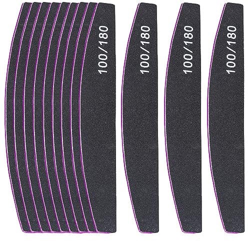 Nail Files, 12Pcs Professional Nail Files Set,100/180 Grit Double-Sided Emery Board Nail File, Washable Nail Files Tools for Manicure (Black)