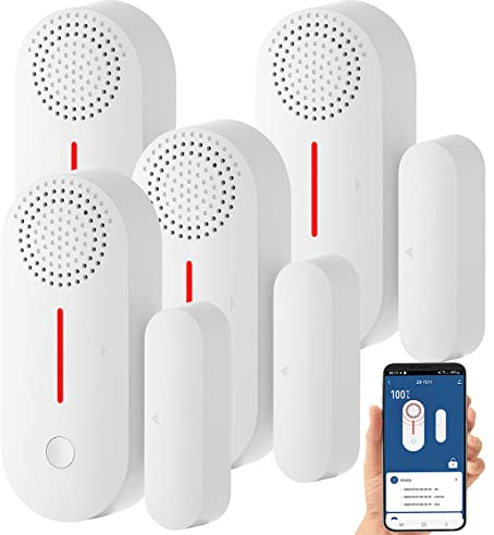VisorTech Türalarm mit App: 4er-Set 2in1-WLAN-Tür- & Fensteralarm, Sirene, App und Sprachsteuerung (Fenstersensor mit Sirene, Fensteralarmsystem mit, Alarmsysteme)