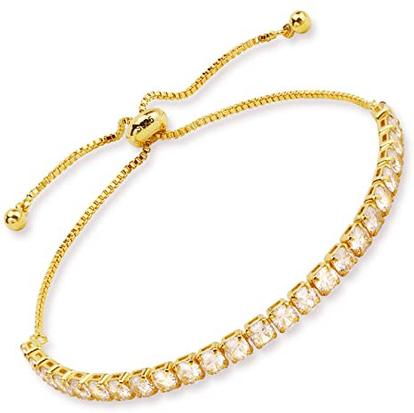 LIHELEI Tennis Armband Damen, Diamant Verstellbares Armband mit Shining Zirkonia für Geschenk für Mutter, Ehefrau, Freundin, Jubiläum - Gold