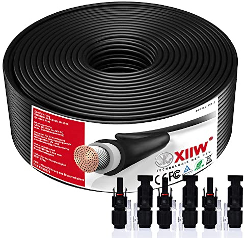 10mm² 100m Solarkabel für Balkonkraftwerk, Solarpanel, PV, Erdverlegbare | mit 30A Solarstecker IP67, 10mm2 Photovoltaik Solar Verlängerungskabel Solarkabel Verlängerung Wasserdichter Schwarz