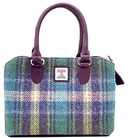 Terrapin Trading Scottish Harris Tweed Damen Schultertasche mit Tragegriff oben, Grün / Violett kariert