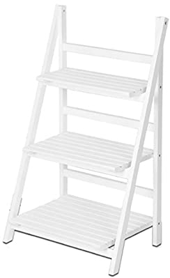 NOYORO Blumentreppe Blumenständer Balkon Pflanzentreppe Bambus Holz 3 Ebenen Blumenregal Pflanzenständer Außen und Draußen Pflanzenregal für Balkon Garten Wohnzimmer, (Weiß)
