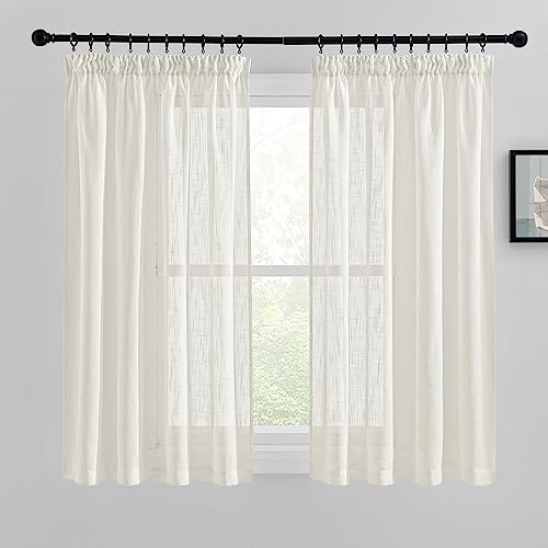 PONY DANCE Tende Cucina Country Beige Chiaro con Effetto Lino - Tende per Finestre e Camera da Letto con Fettuccia, Corte, 2 Pezzi, 140 x 145 CM