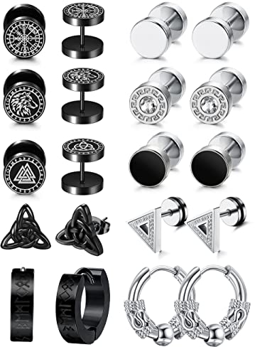 Adramata 10 Paare ohrringe herren Edelstahl 10mm Vikings Ohrstecker Helix Piercings Wikinger Ohrringe Set Creolen Ohrstecker Ohrschmuck,s