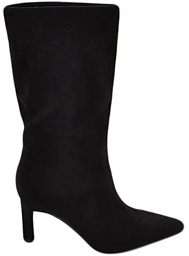 Stivale Tronchetto Donna in Pelle Scamosciata Nero Punta Tacco Spillo Meta' Polpaccio Comodo 6 cm Zip Morbido Basic (36 EU)